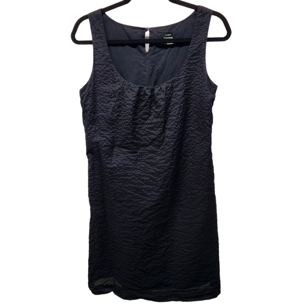 J. Crew Piazza Crinkle Shift Dress Sleeveless Scoop Neck Cotton Black, Size 6